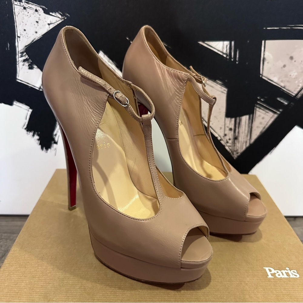 Authentic Christian Louboutin ‘Alta poppins’ Mary Jane Nude Size 39 with box